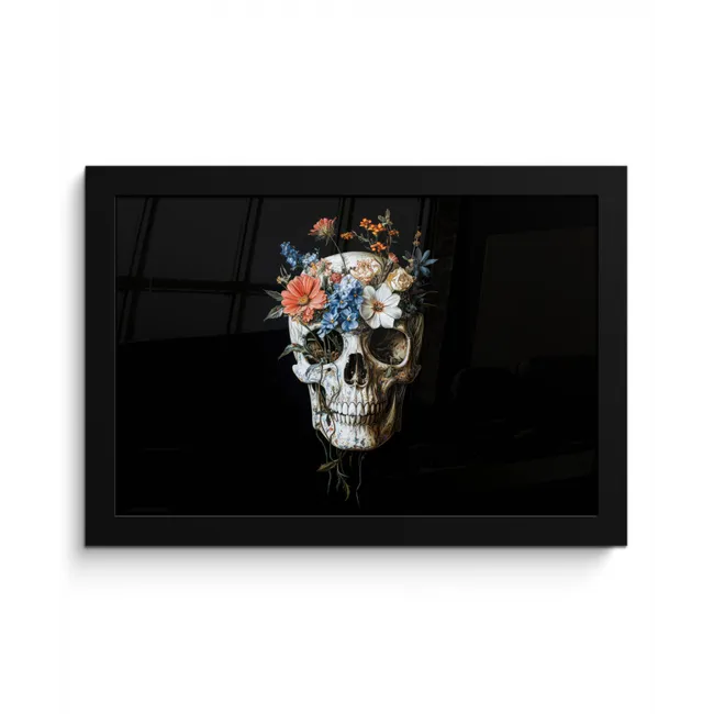 Bloemen - Schedel - Kleurrijk fotolijst zwart zonder passe partout klein -3d
