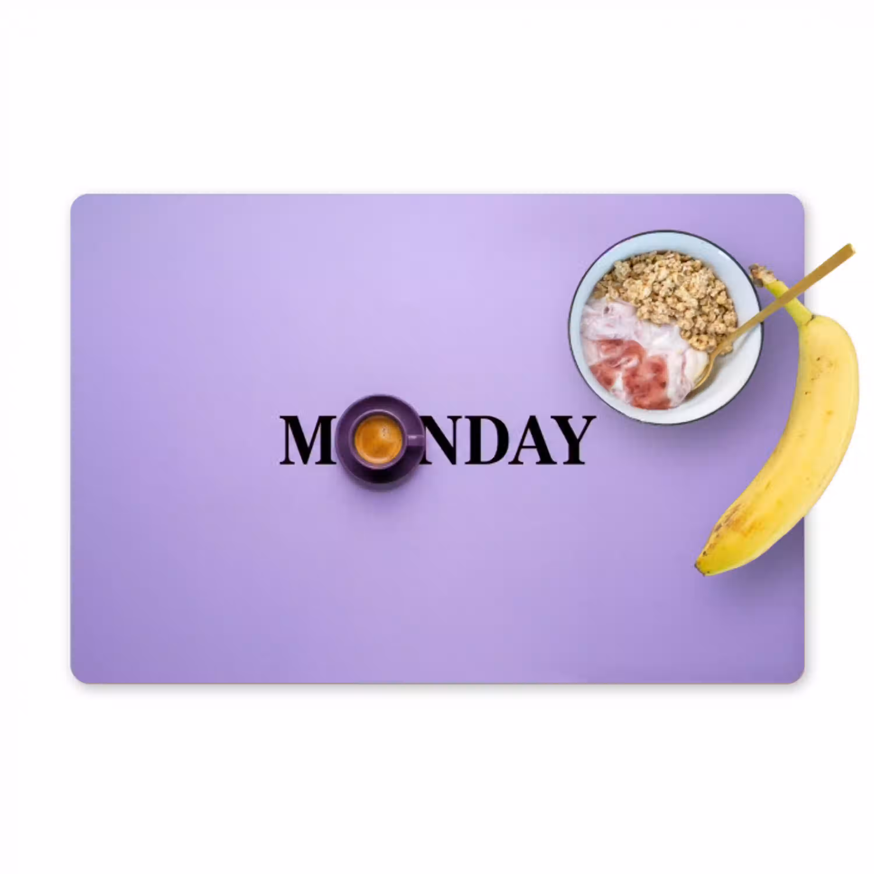 Maandag - Mok - Koffie - Paars Placemat vinyl groot -zzzproduct_Kitchenyeah-website