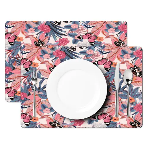 Tropisch - Zomer - Vlinder - Perzik Placemat vinyl groot 368 -zzsfeer2_Kitchenyeah-website