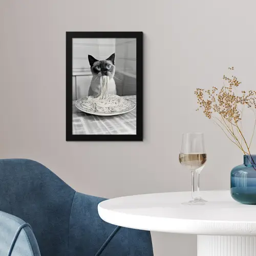 Kat - Siamees - Zwart Wit - Schattig - Dieren fotolijst zwart zonder passe partout klein -sfeer4