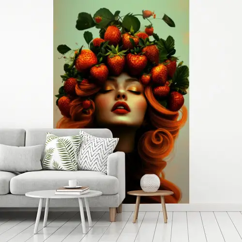 Vrouw - Aardbeien - Kroon fotobehang vinyl groot -woonkamer