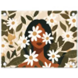 Illustratie - Vrouw - Madeliefjes - Wit tuinposter los doek klein -3d