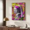 Meisje met de parel - Johannes Vermeer - Neon Textielframe - compleet frame klein -sfeer3