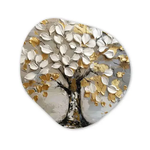Boom - Beige - Grijs - Goud - Abstract Wandcirkel Organisch Forex 3mm klein -3d