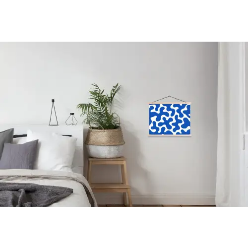 Vormen - Abstract - Blauw - Golven textielposter latten blank klein -woonkamer