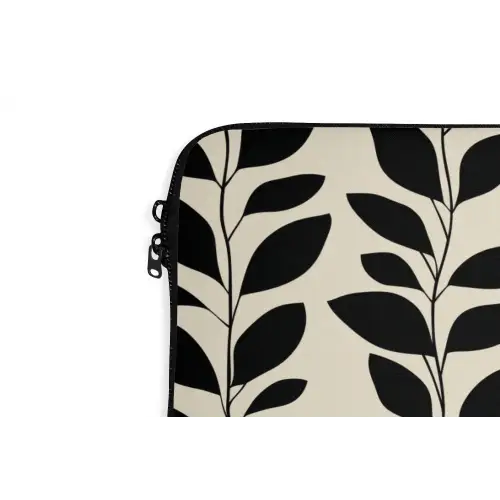 Botanisch - Dessin - Zwart - Beige laptophoes neopreen klein 279 -detail