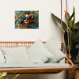Vrouw - Bloemen - Oranje - Blauw - Modern tuinposter los doek klein -sfeer7