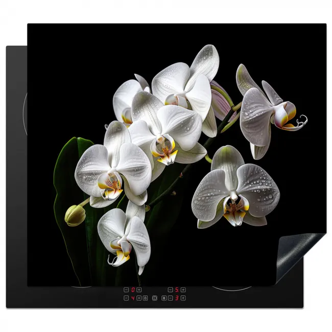 Dauwdruppels op Witte Orchideeën Inductie beschermer vinyl 3mm middel -3d