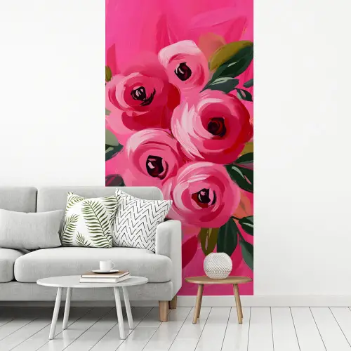 Bloemen - Verf - Roze fotobehang vinyl groot -woonkamer