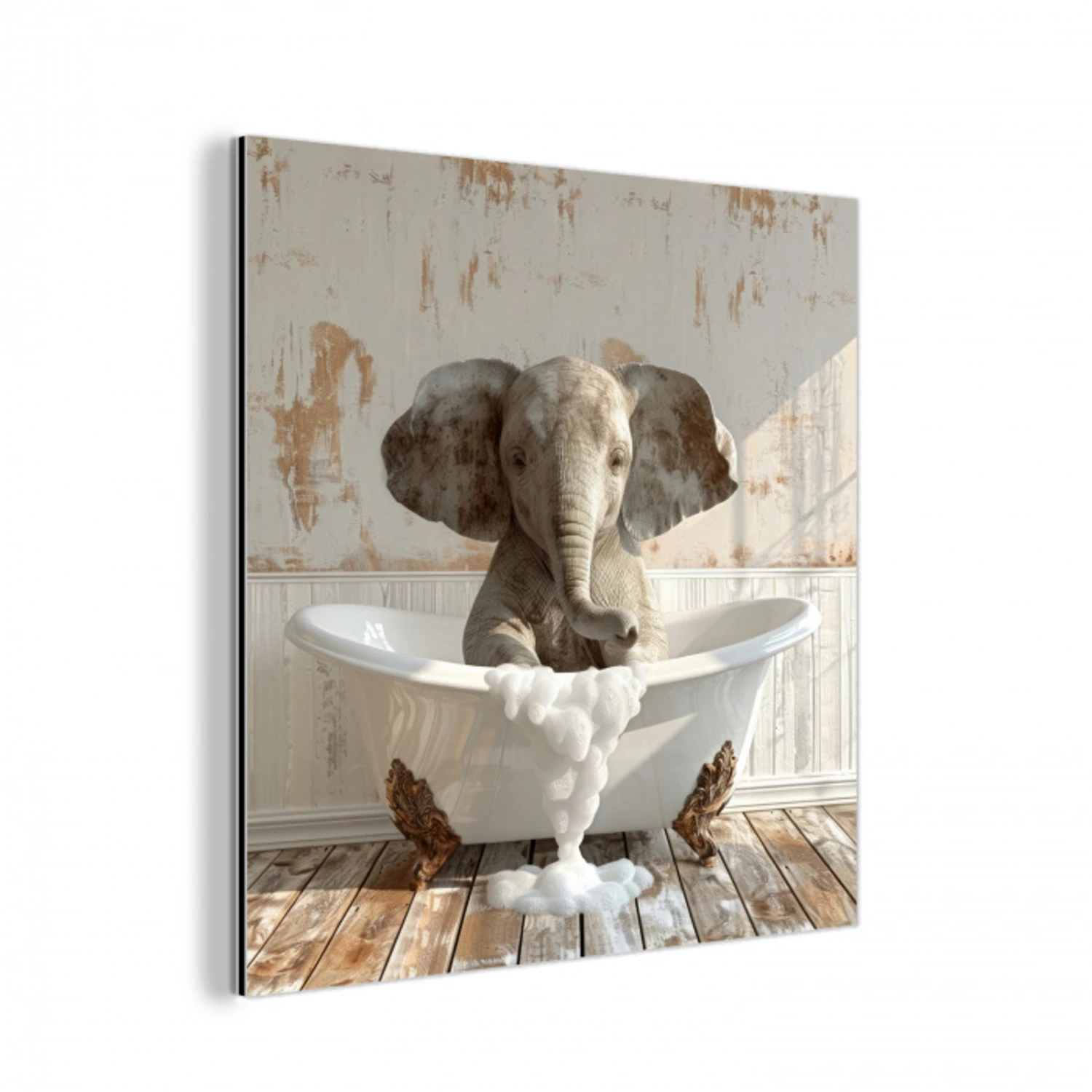 Vintage - Olifant - Badkuip - Schuim - Wilde dieren aluminium wit klein -3d