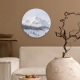 Berg - Sneeuw - Winter - Natuur - Wit Wandcirkel kunststof plaat 5mm dik klein -sfeer1