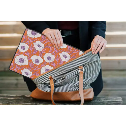 Bloemen - Grafisch - Oranje laptophoes neopreen klein 279 -tas