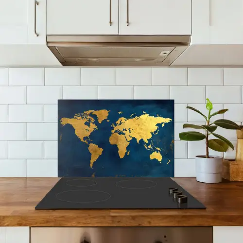 Wereldkaart - Goud - Donkerblauw keuken achterwand spatscherm klein -sfeer2