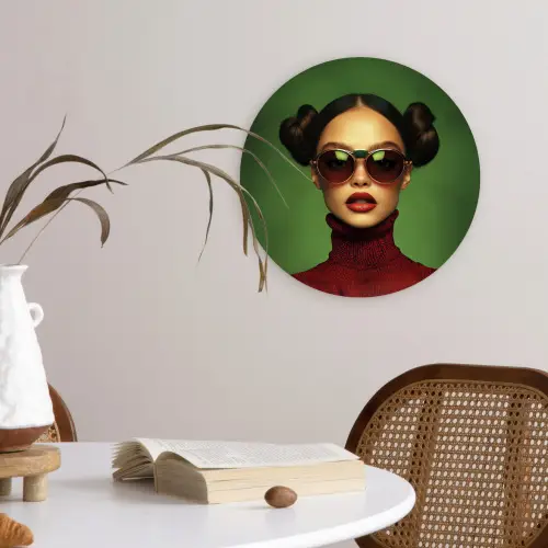 Vrouw - Groen - Bril - Aesthetic - Modern Wandcirkel plexiglas klein -sfeer4