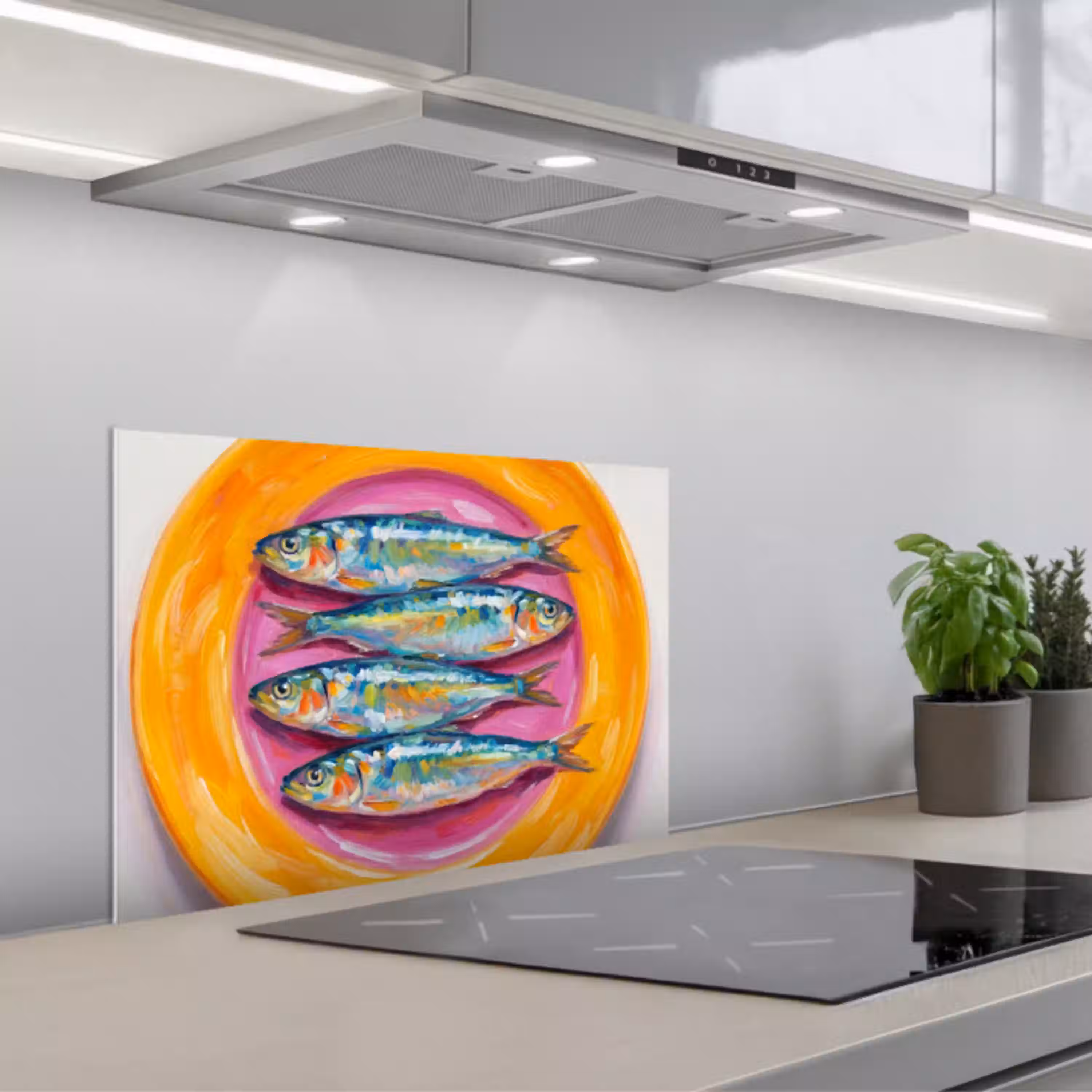 Vis - Vier - Eten - Modern - Kleurrijk keuken achterwand spatscherm klein -3d_schuin