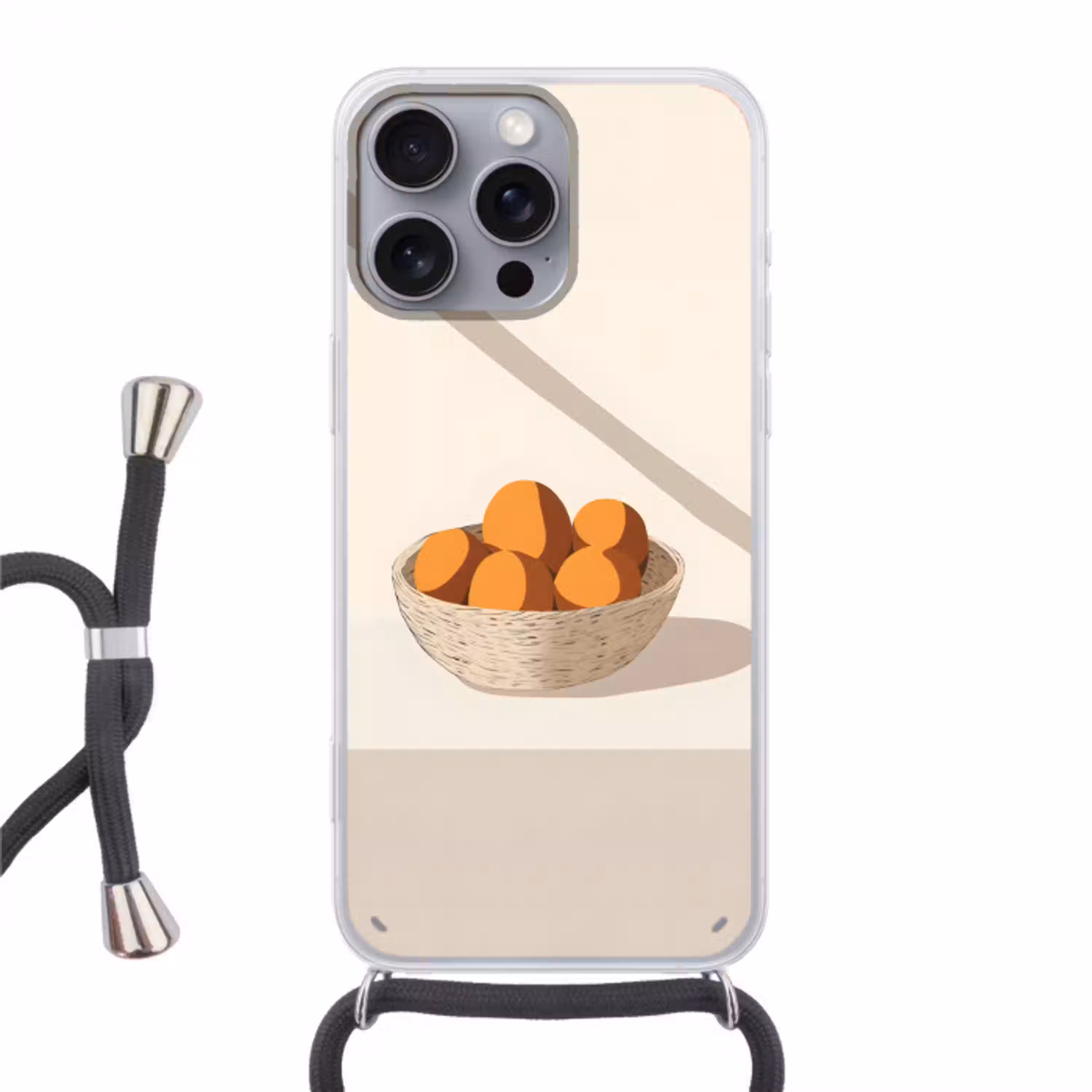 Mand - Fruit - Minimalistisch - Oranje Hoesje iPhone 16 Pro Max met koord klein -3d