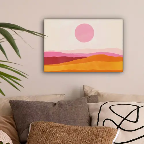Heuvels - Oranje - Zon - Abstract canvas 2cm klein -sfeer1