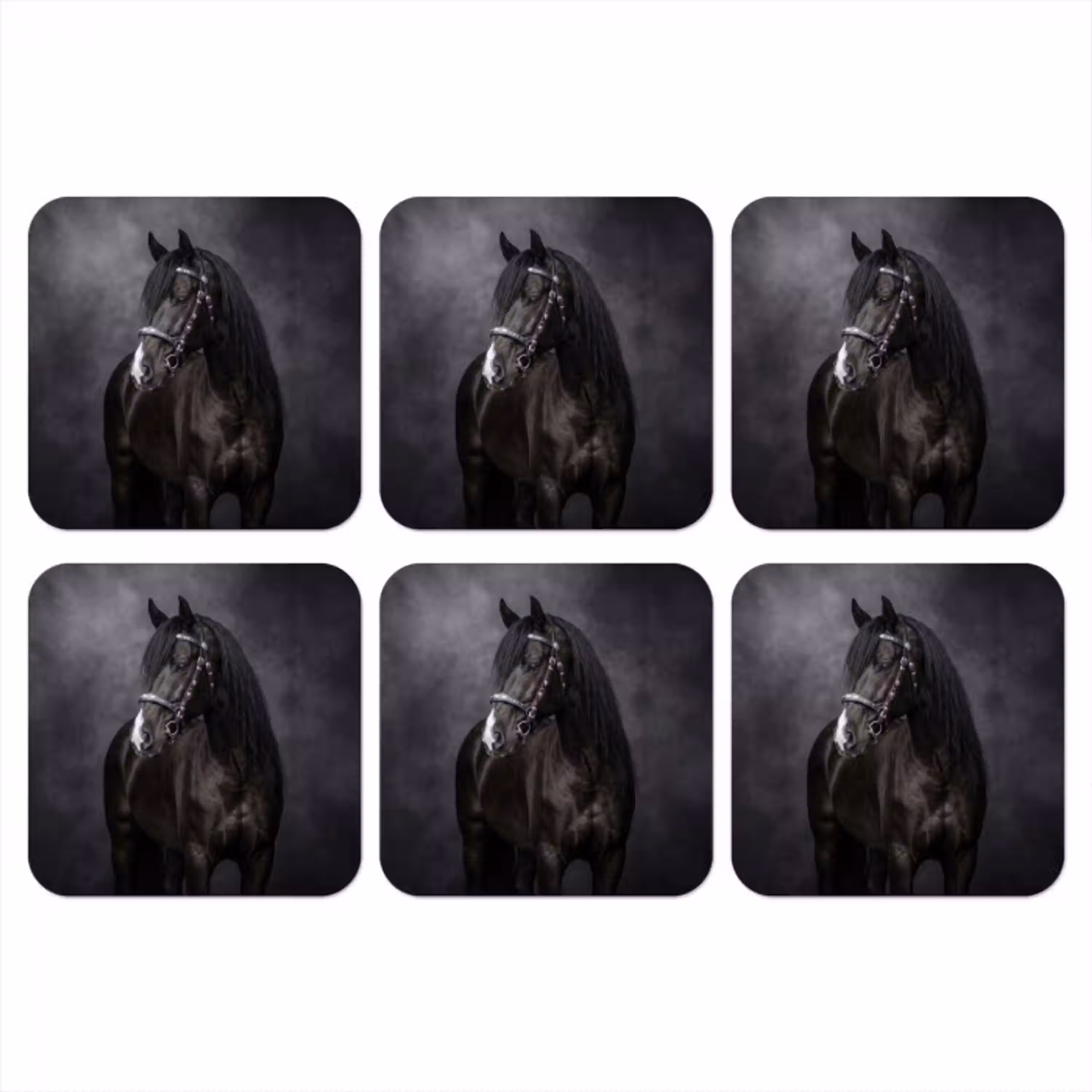 Portret - Paard - Zwart onderzetter kurk middel -3d