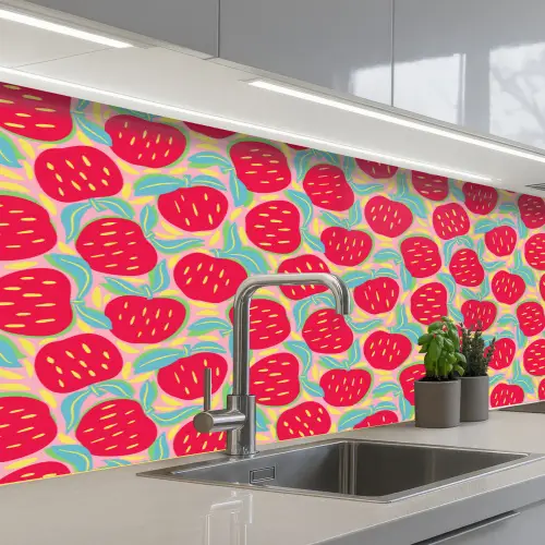 Appels - Rood - Stippen keuken achterwand 2 middel 871 -3d_schuin
