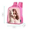 Meisje met witte eenhoorn op roze achtergrond Kinderrugzak - Roze middel -productfoto_formaten