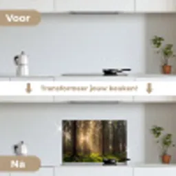 Bos - Gras - Zonlicht keuken achterwand spatscherm klein -voor_na_NL
