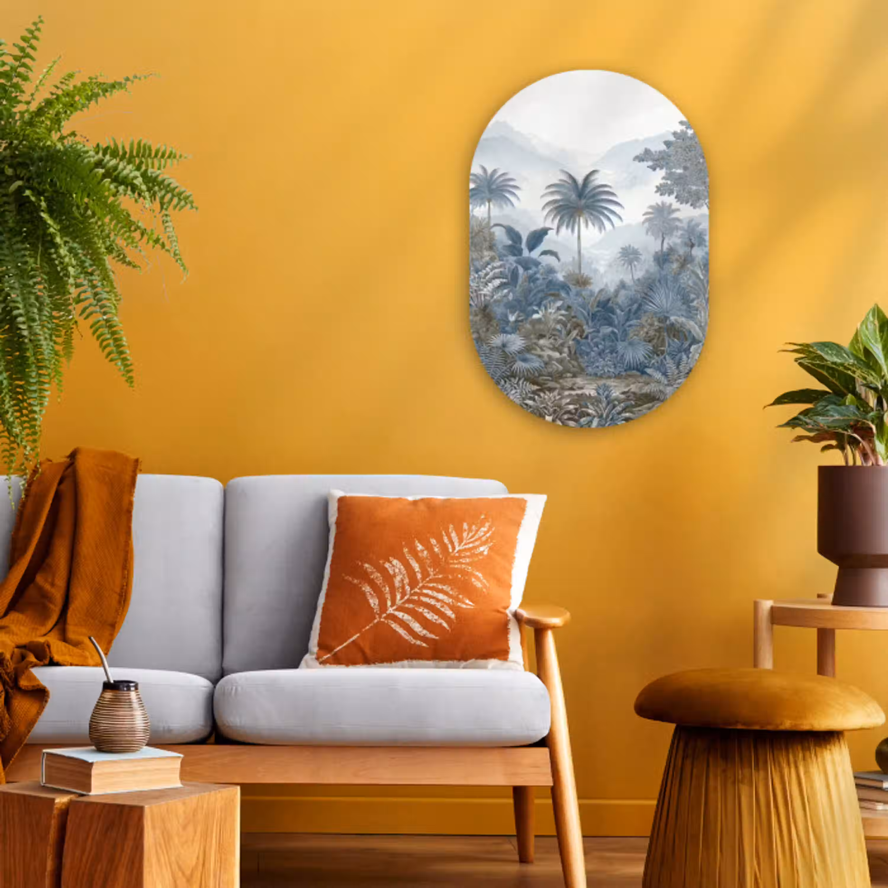 Jungle - Modern - Blauw - Groen Wandcirkel Ovaal Forex klein -sfeer4