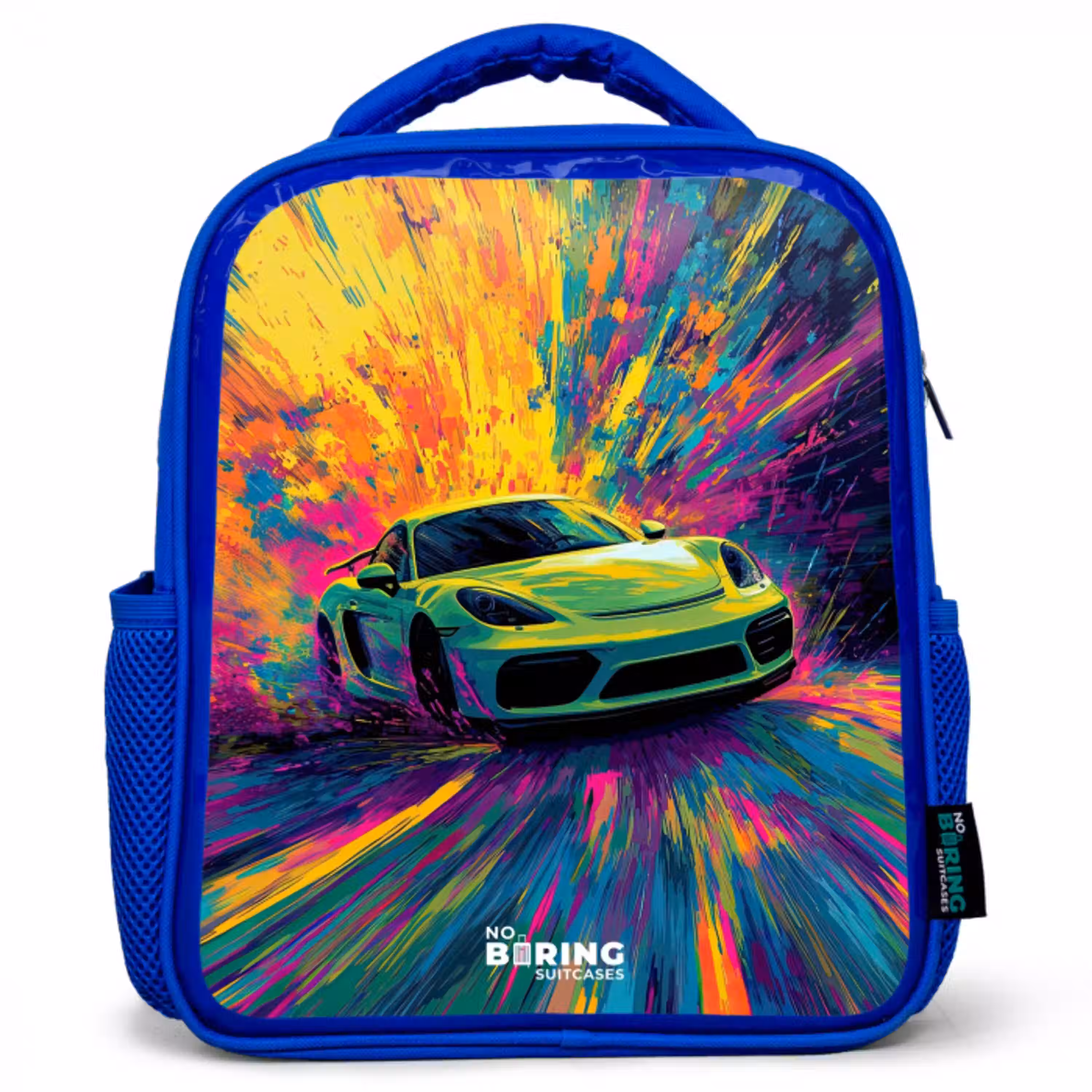 Sportwagen - Explosie - Kleurrijk - Verfstrepen Kinderrugzak - Blauw middel -3d