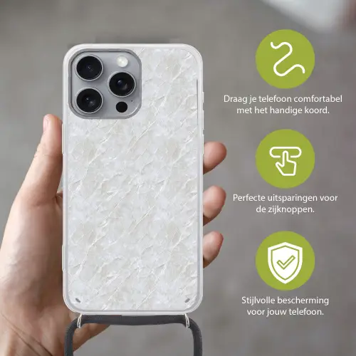 Oppervlakte - Textuur - Grijs Hoesje iPhone 16 Pro Max met koord klein 804 -sfeer2_NL