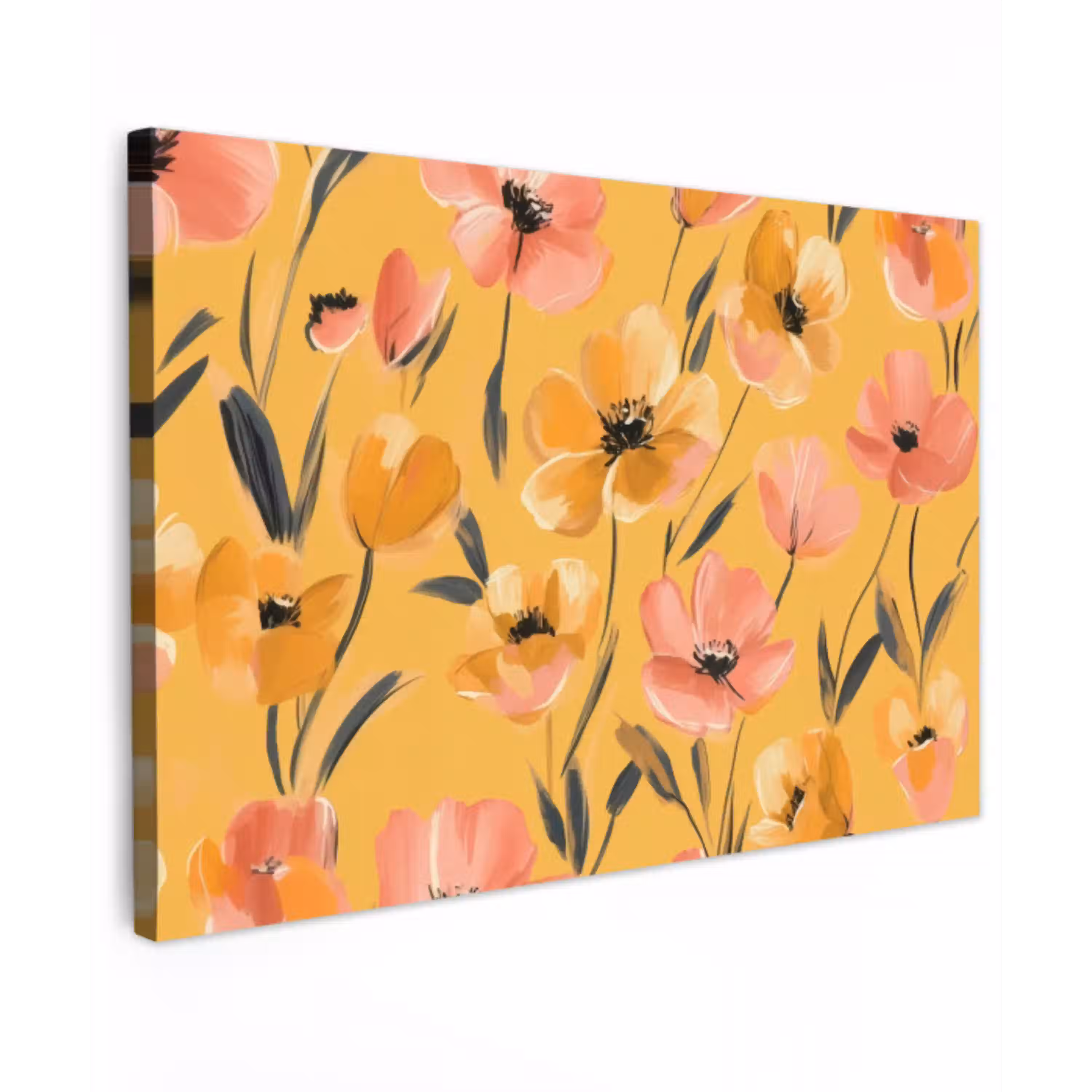 Bloemen - Geschilderd - Geel Tuinposter op houten frame 2 cm dik klein -3d
