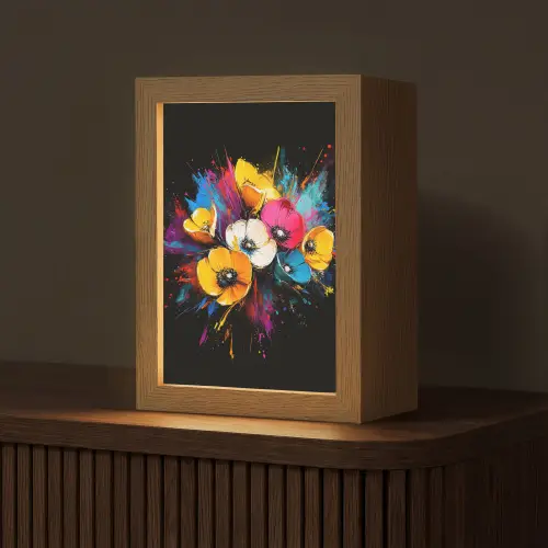 Bloemen - Kleurrijk - Graffiti - Modern - Boeket Light Box met kabel (Tafellamp) klein -z3d_website