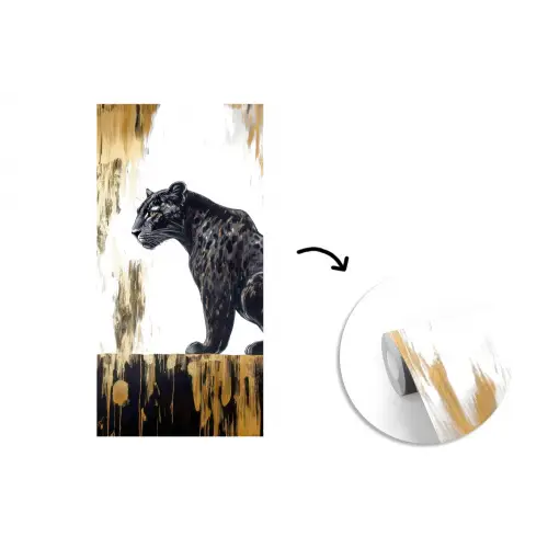 Panter - Zwart - Abstract - Goud fotobehang vinyl groot -3d