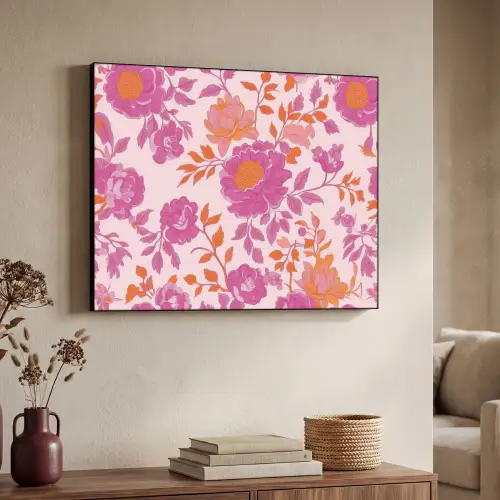 Bloemenpatroon - Roze - Oranje - Bloemen Textielframe - compleet frame klein -sfeer3