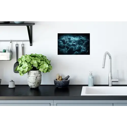 Wereldkaart - Bliksem - Blauw Muursticker klein -keuken