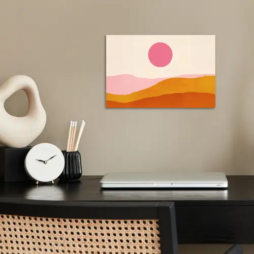 Zon - Heuvels - Abstract - Roze poster papier klein -sfeer1