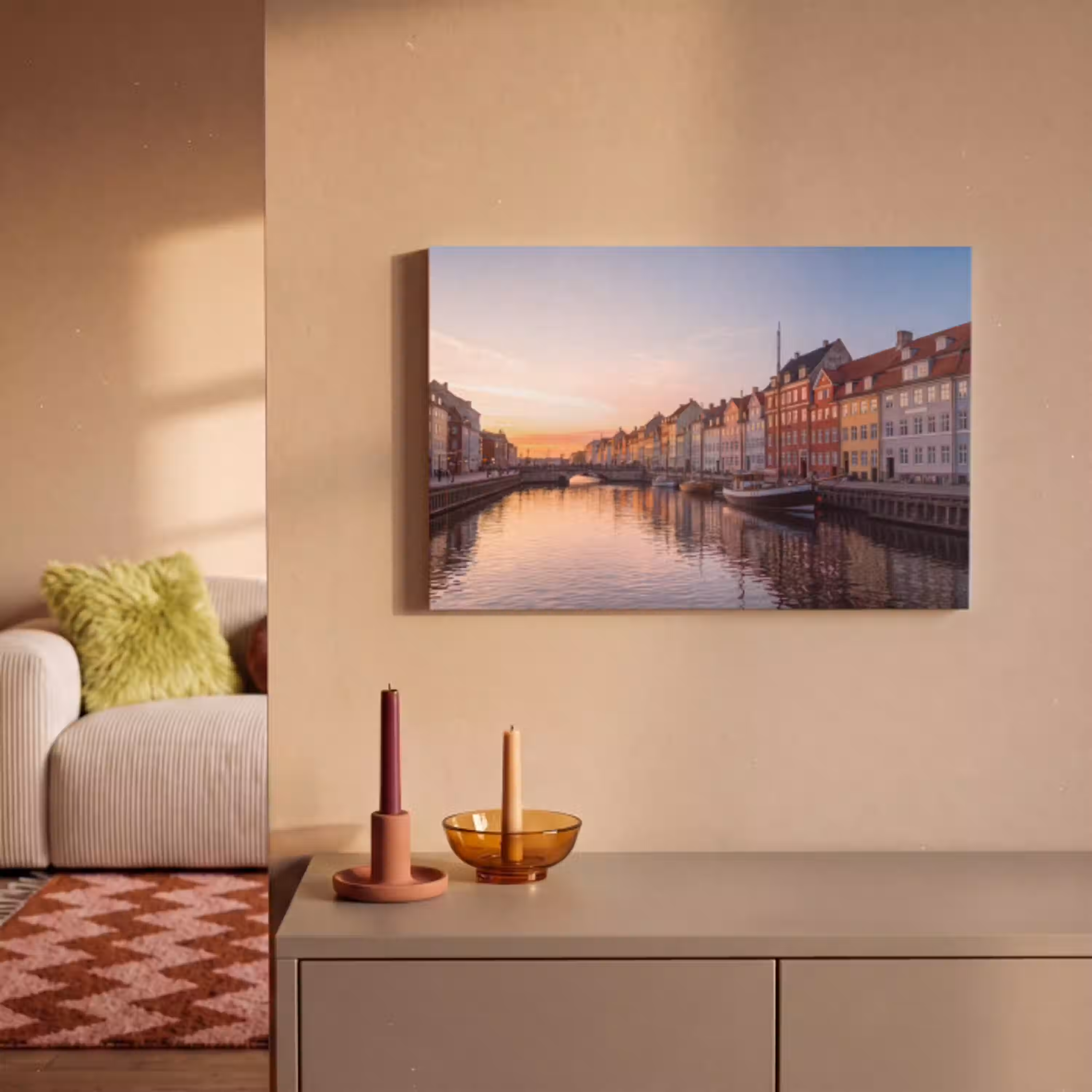 Stad - Gracht - Zonsondergang - Klassiek - Kleurrijk canvas 2cm klein -sfeer1