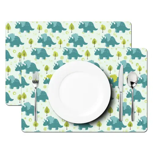 Triceratop - Blauw - Stippen - Boompjes Placemat vinyl groot -zzsfeer2_Kitchenyeah-website