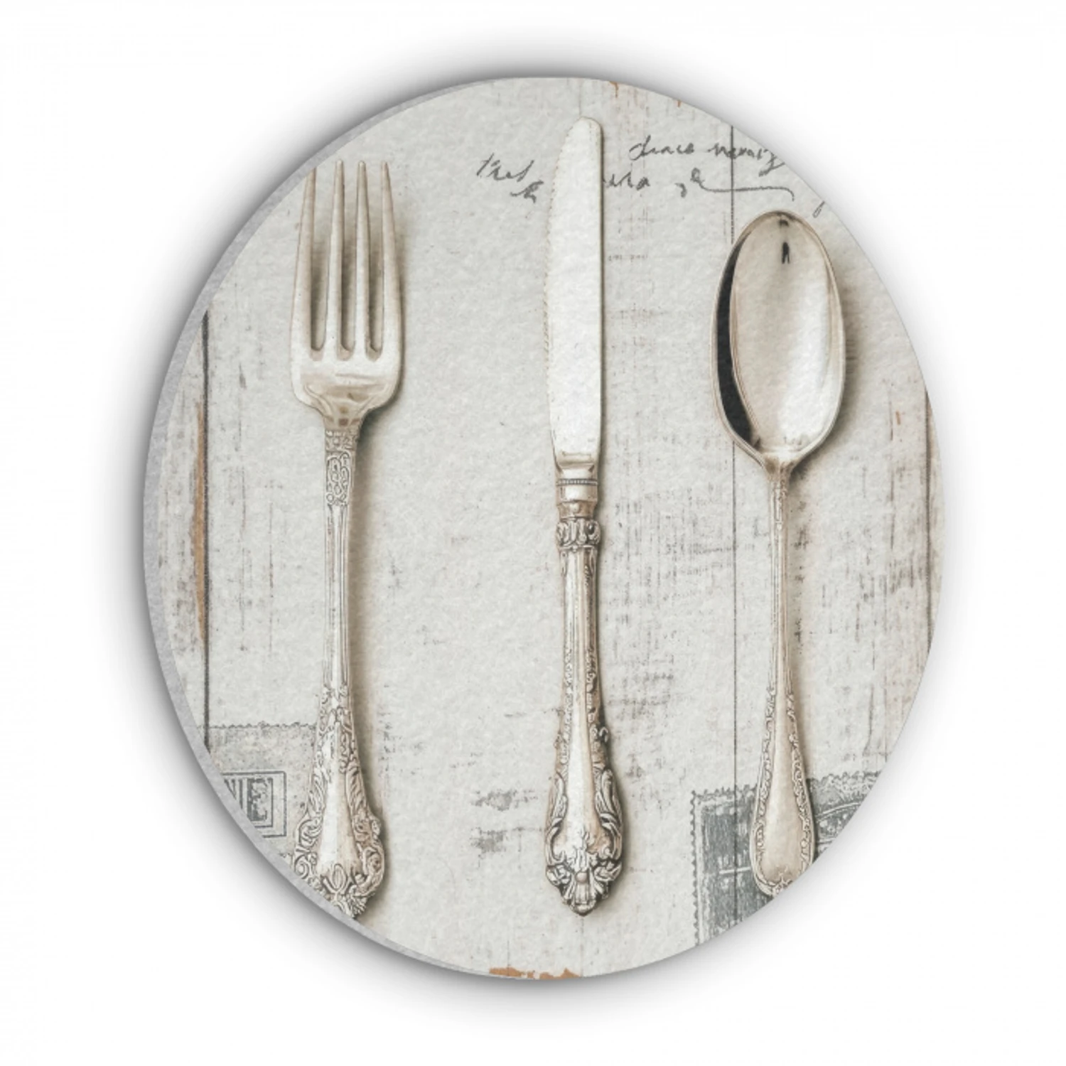 Zilver - Bestek - Hout Akoestische PET Vilt - Rond klein -3d