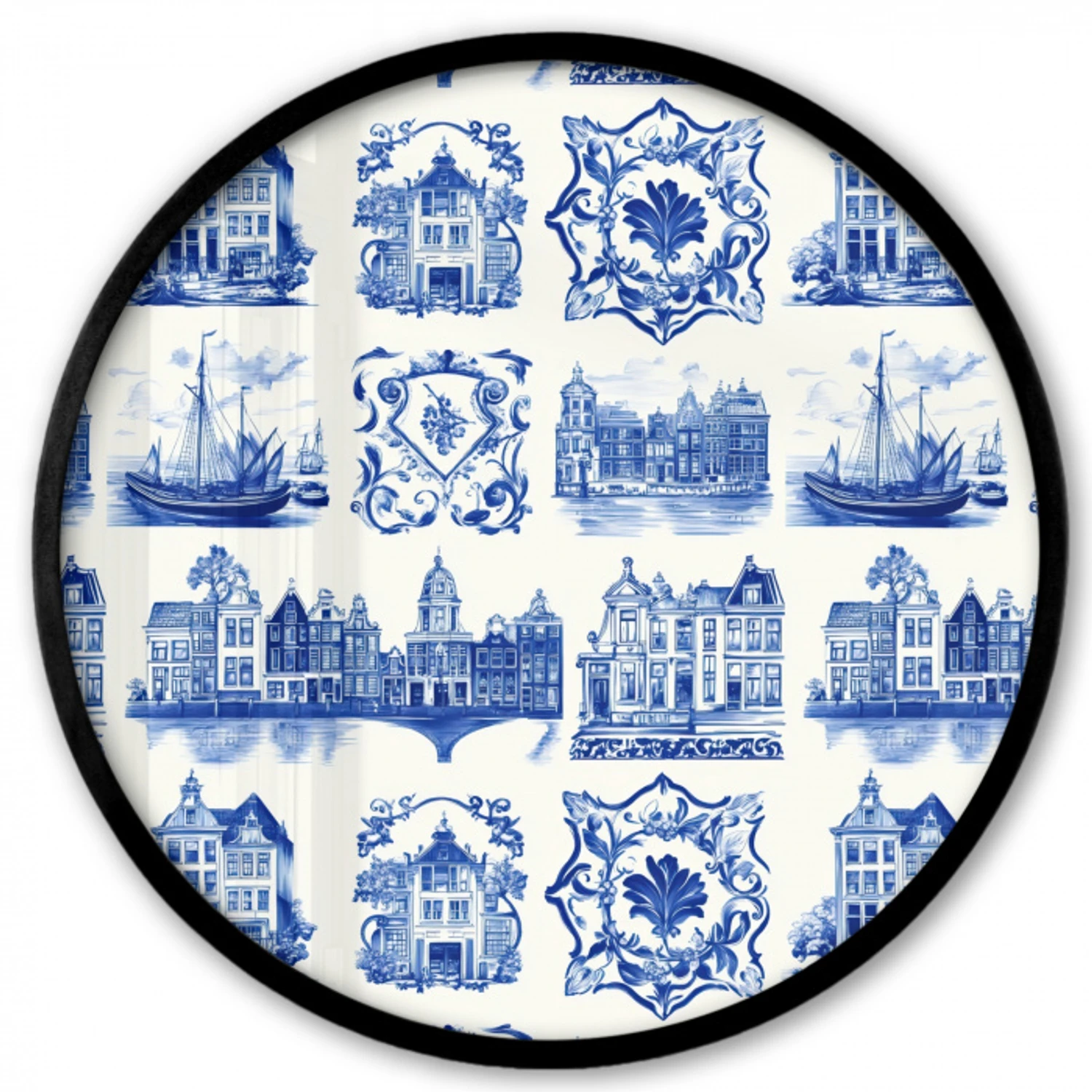 Huizen - Schepen - Blauw Fotolijst rond zonder passe partout klein 856 -3d