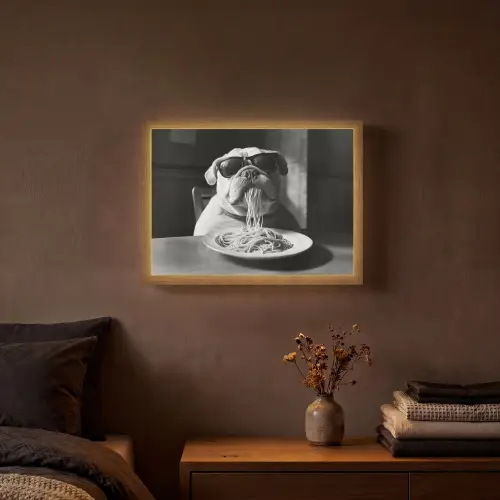 Hond - Bulldog - Pasta - Bril - Stoer - Dieren Light Box met batterij (Wandlamp) middel -sfeer4