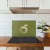 Lijntekening - Appel - Olijfgroen - Blaadje keuken achterwand spatscherm klein -sfeer2