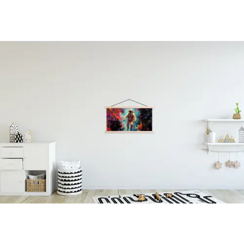 Astronaut - Graffiti - Ruimte - Neon textielposter latten blank klein -kinderkamer