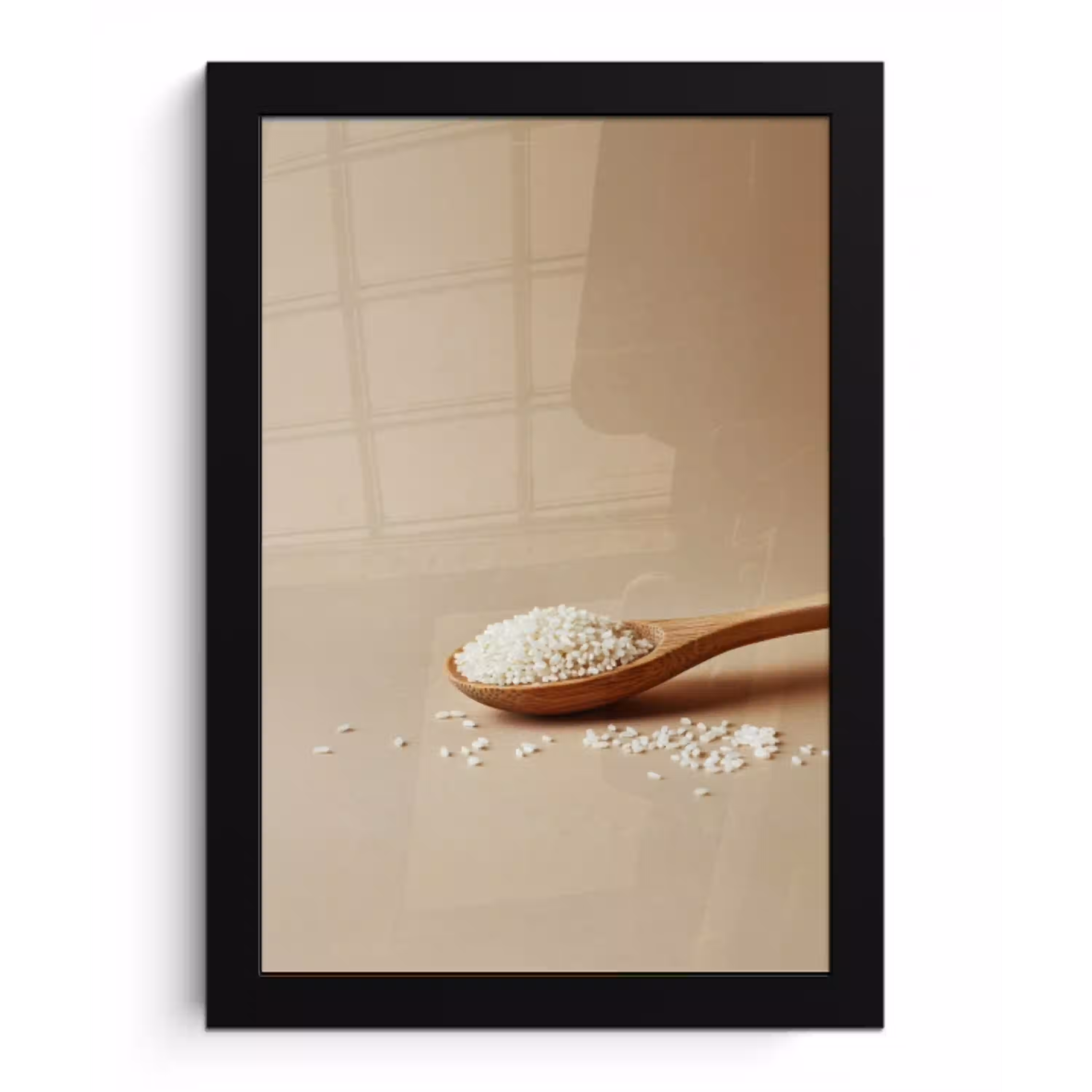Lepel - Rijst - Hout - Beige fotolijst zwart zonder passe partout klein -3d