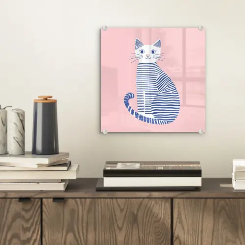 Kat - Illustratie - Minimalistisch - Roze plexiglas 5mm klein -sfeer1
