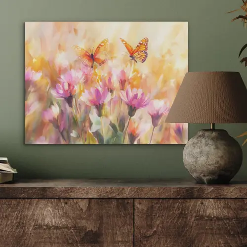 Vlinders - Oranje - Bloemen PET vilt klein -sfeer2