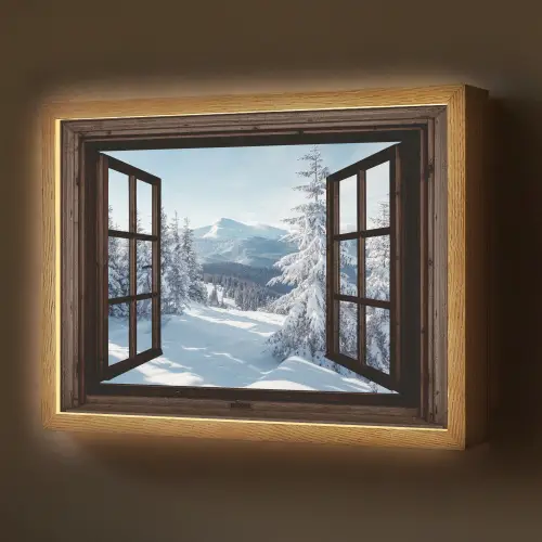 Winter - Landschap - Natuur - Berg - Bomen - Doorkijk - Uitzicht Light Box met batterij (Wandlamp) middel -z3d_website