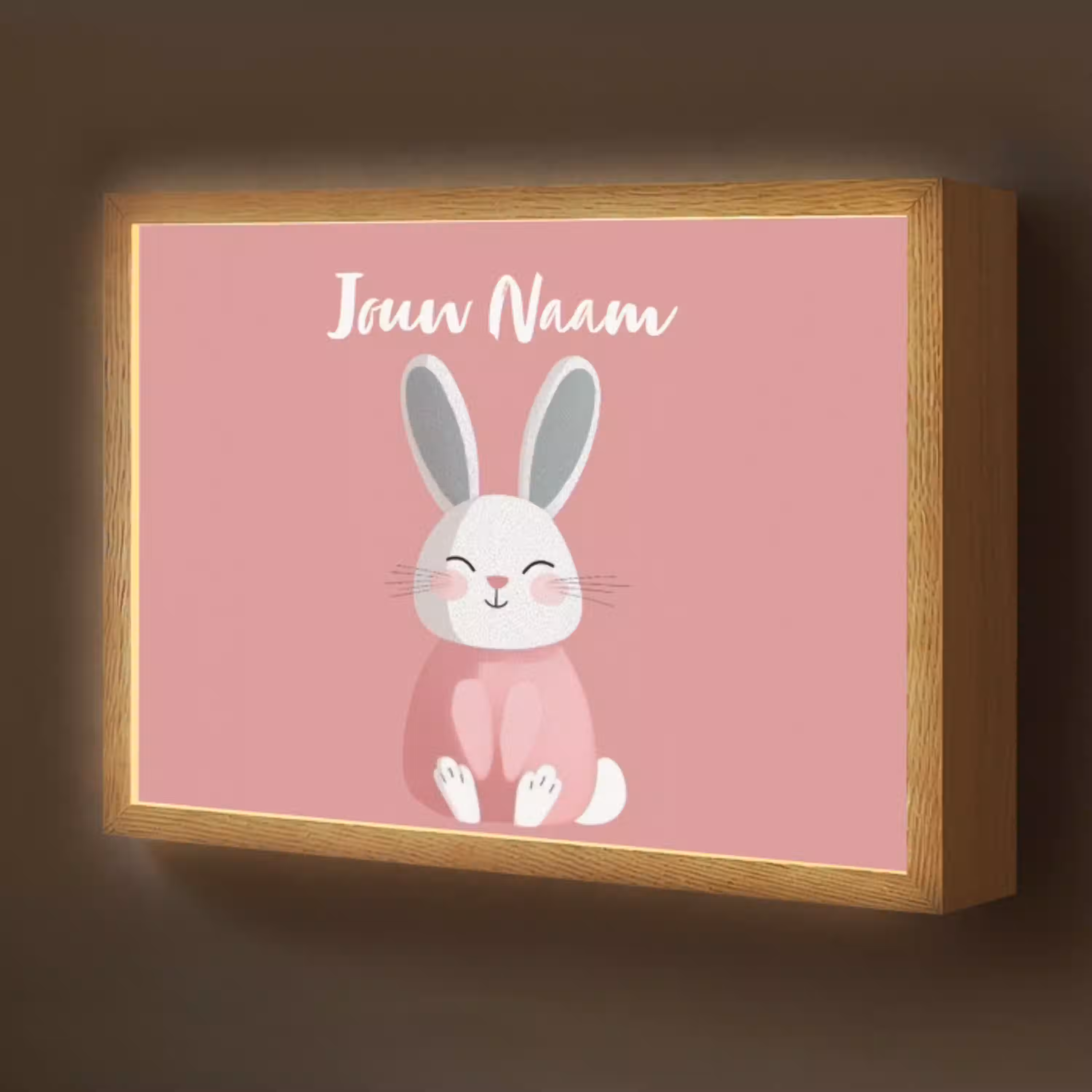 Illustratie - Konijn - Roze - Minimalistisch Light Box met batterij (Wandlamp kind) middel -z3d_website