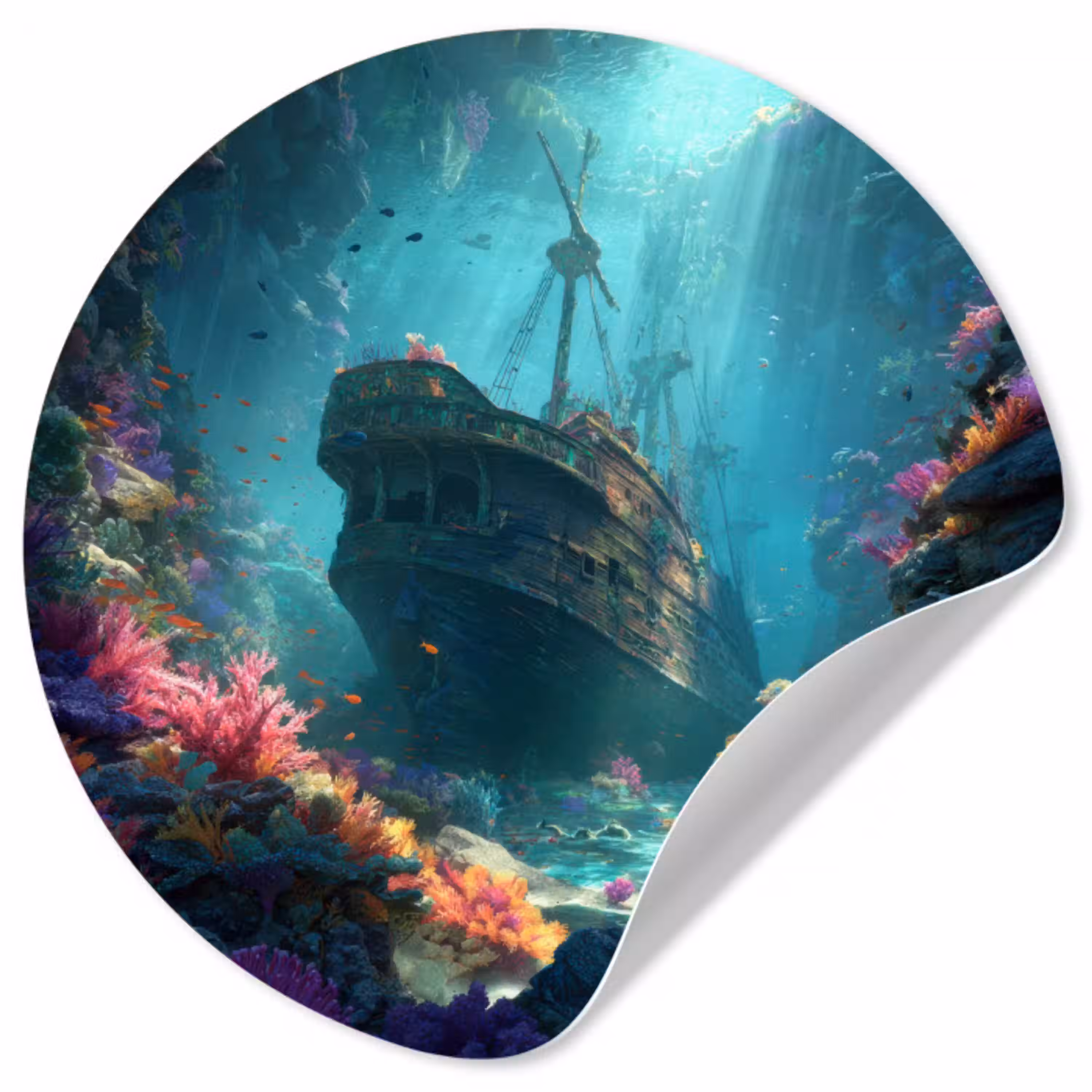 Schip - Hout - Koraalriffen - Zonlicht Wandcirkel behangsticker klein -3d