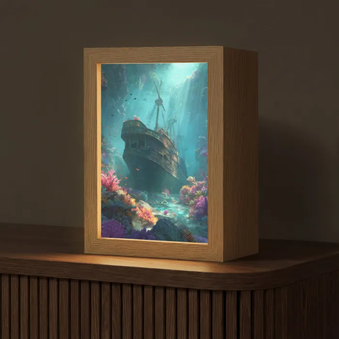 Schip - Hout - Koraalriffen - Zonlicht Light Box met kabel (Tafellamp) klein -z3d_website