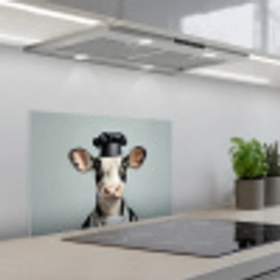 Koe - Zwart - Wit - Kok keuken achterwand spatscherm klein -3d_schuin