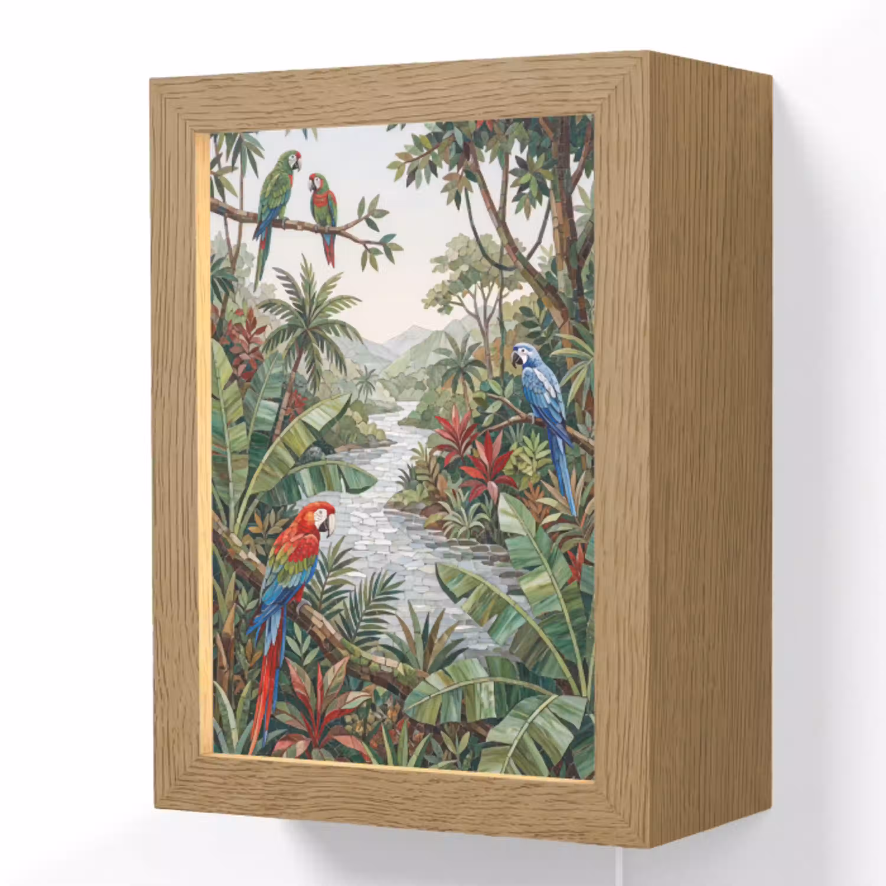 Vogel - Jungle - Natuur - Mozaïek - Groen Light Box met kabel (Wandlamp) klein -3d